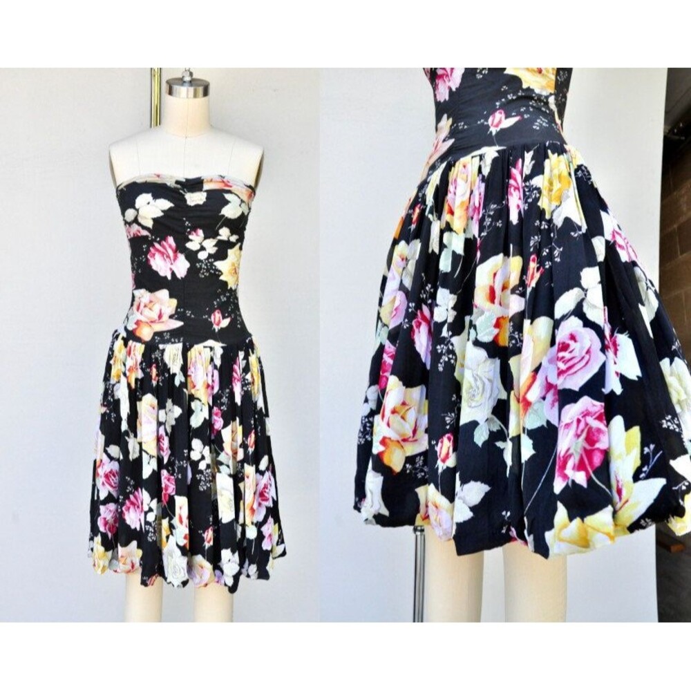 Italian Designer Floral Dress Novelty Print Fit & Flare Dress Roses Print XS